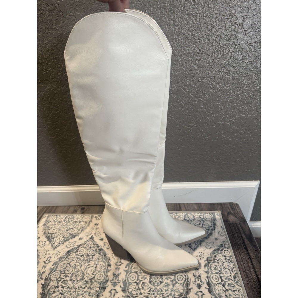 Oasis Society Clara Tall Knee High Western Boots White 7.5 - Picture 1 of 4